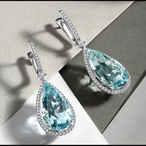 HALO AQUAMARINE PEAR CUT DROP EARRINGS Jewelry Fashion